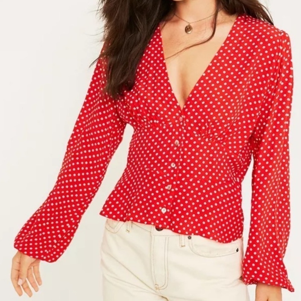 FREE PEOPLE Love Street Polka Dot Top Small
